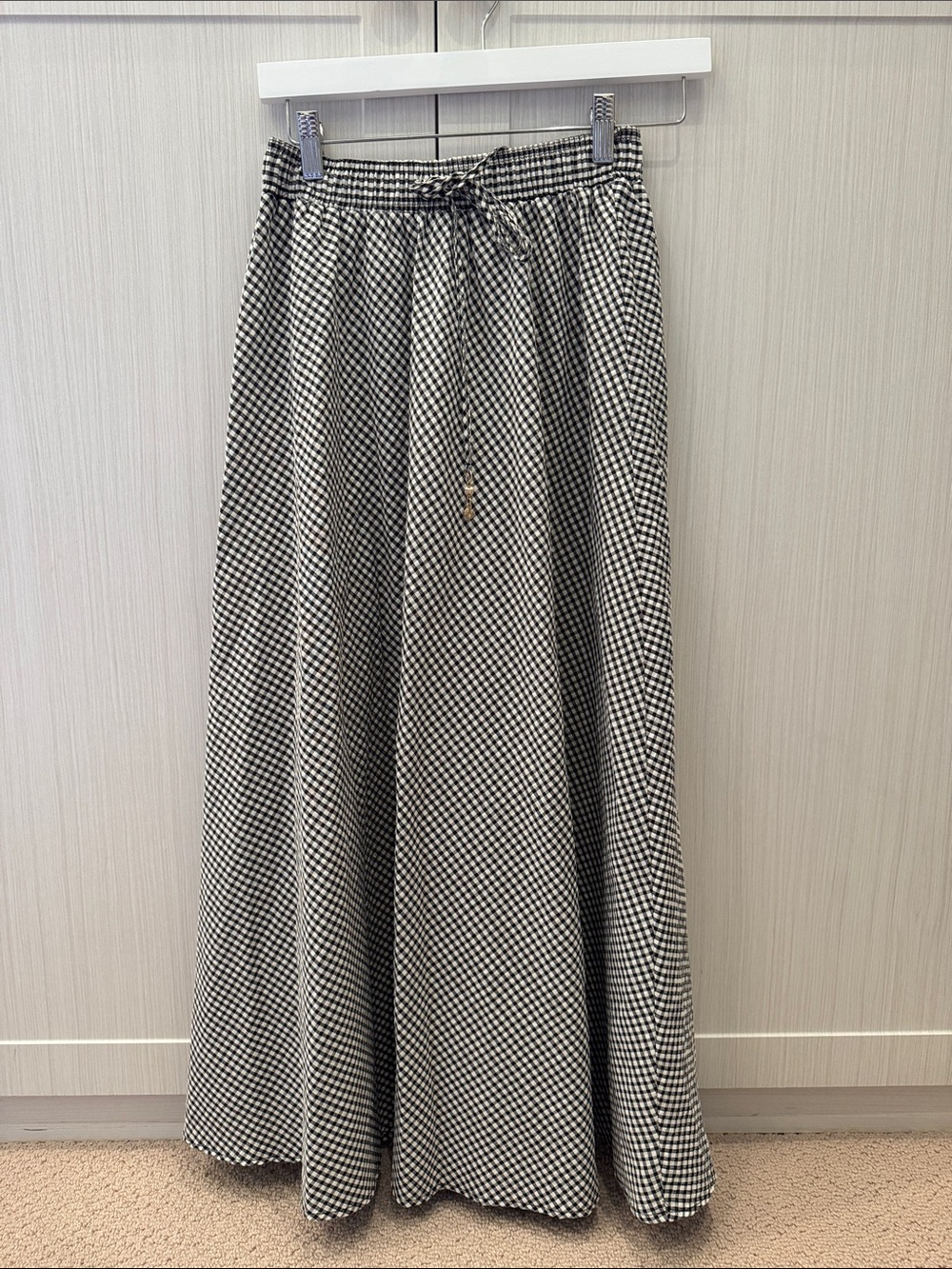 Zara Black and White Gingham Maxi Skirt